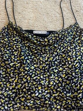 Alice + Olivia Black, Yellow & White Geometric Silk Camisole